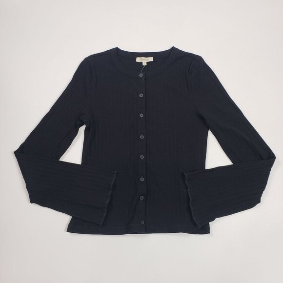 Madewell Flared-Sleeve Cardigan Women’s Medium Black Button Front Sweater Top - Picture 13 of 16